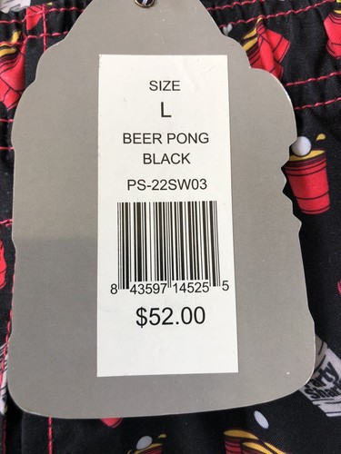 Nuovo! Costume da bagno Beer Pong PARTY SHARKS uomo taglia LG cucitura interna 6,5” foderato, tasche - Foto 4 di 12