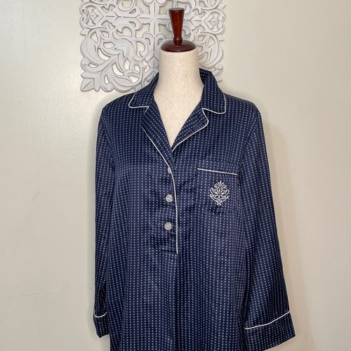 Maidenform LARGE Night Gown Sleep Shirt Dress Long Sleeves Blue White - Picture 2 of 19