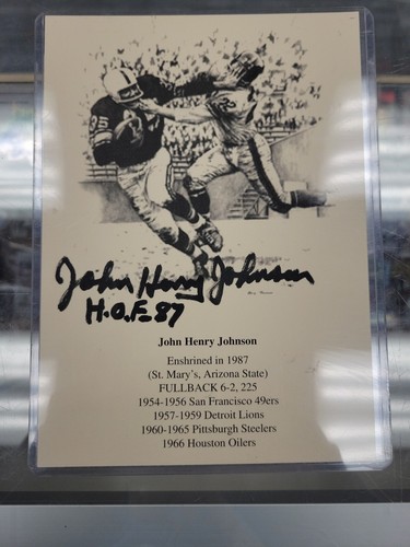 John Henry Johnson 5x7 Autógrafo Salón de la Fama Hoja Certificado de Autenticidad Steelers Salón de la Fama '87 - Imagen 1 de 2