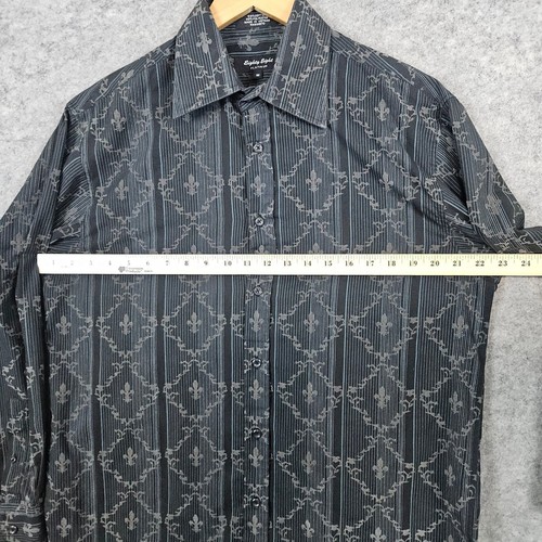 Eighty Eight Platinum Men's Shirt Size M Gray & Black Fleur de Lis/Vines Stripes - Picture 5 of 9