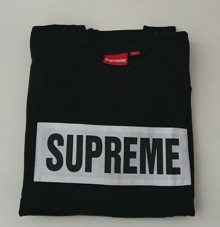 Sweat noir col rond SS14 Supreme Marathon taille L grand pull 2014 Rare