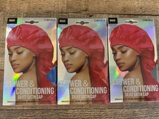 Donna Set Of 3 Shower & Conditioning Silky Satin Cap Waterproof Red Blue Black