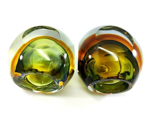 2 x Mid Century Modern Sommerso Geode Vase Art Glass Cased Glass Orange Faceted - Picture 10 of 12