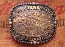 Gist Sterling Silver Overlay IGRA Steer Riding CHAMPION 04 Trophy Belt Buckle