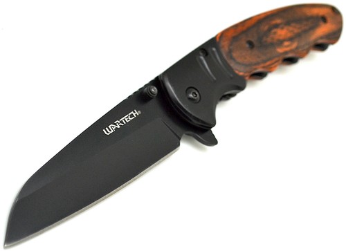 8 1/2" NEW! WARTECH PAKKAWOOD Handle BLACK Blade POCKET KNIFE Folding Knives - Picture 3 of 5