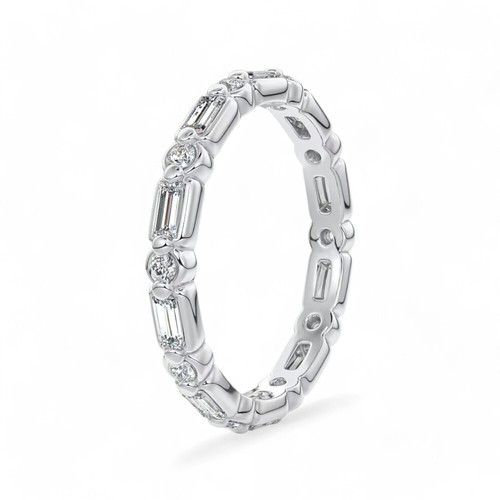 Baguette Cut Wedding Diamond Band 1 Carat Certified 14k White Gold Lab Grown - Picture 5 of 10