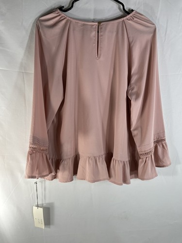 NWT A New Day Flowy Boho Mauve Blouse Ruffle Edge Sleeves W Crochet Details Sz M - Picture 2 of 3
