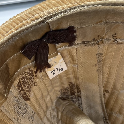 Stetson Fedora Hat with Feathers Size 7 1/8 Tan Corduroy - Picture 8 of 9