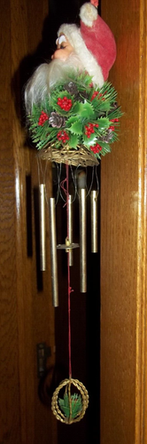 Vintage 70s Hong Kong Christmas Decoration Wind Chime Santa Claus Plastic Face - Picture 9 of 22