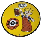 Vintage Porcelain Sign - Root Beer A&W Beverage Dennis Menace Advertising Sign