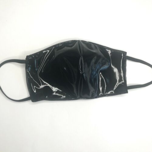 Black PVC Wet Look Face Mask Shiny Latex Cyber Goth Cosplay Costume Shield Mens - Picture 2 of 8