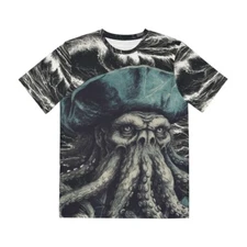 Vintage Style All Over Print Pirate T Shirt Goonies Caribbean Ship Villain Scary
