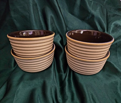 Lot of 4 Tastefully Simply Brown & Tan Fruit or Boullion Bowls - Picture 2 of 4
