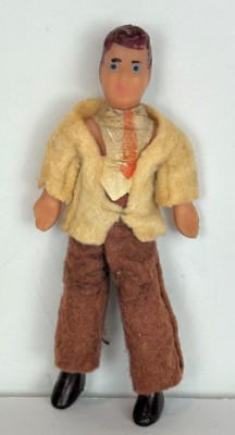 Vintage Dollhouse Bendy Father Figure 4'' Brown Hair Blue Eyes