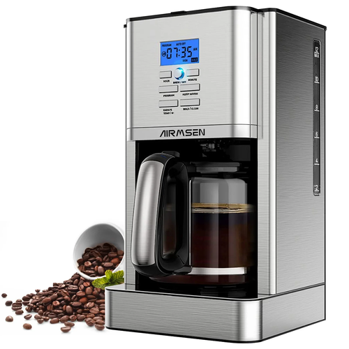AIRMSEN Caffettiera 12 Tazze Programmabile in Acciaio Inox con Feat Autopulente - Foto 10 di 13