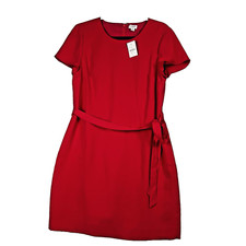 J. Crew Dress Women Size 8 Red Short Sleeve Belted Lined Suiting NWT