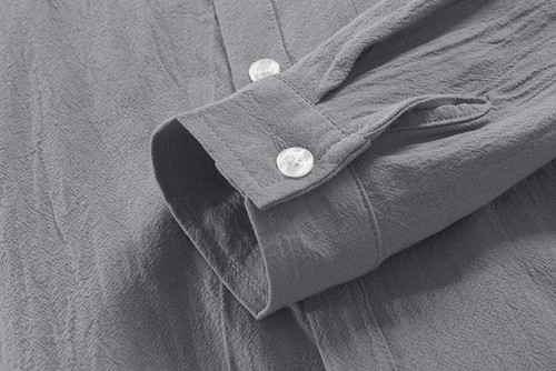 AUMELR Mens Long Sleeve Cotton Linen Shirt Regular Fit Casual Light Grey 3XL - Picture 4 of 6