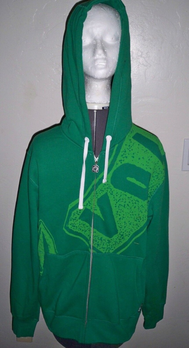 MEN'S GUYS VOLCOM STONE ZIP-UP FLEECE HOODIE GREEN ON GREEN LOGO