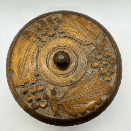 Vintage Holzkiste mit Deckel handgeschnitzt Schmuck Box Trauben Blätter 6 Zoll breit - Bild 3 von 14