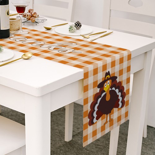 Corredor de mesa de acción de gracias de pavo a cuadros de otoño para decoración de fiestas en el hogar interiores y exteriores - Imagen 3 de 5