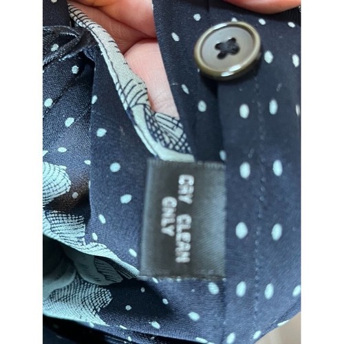 Ellen Tracy Skirt Women 8 Blue Maxi Button Down White Polka Dot Gray Floral Silk - Picture 12 of 13