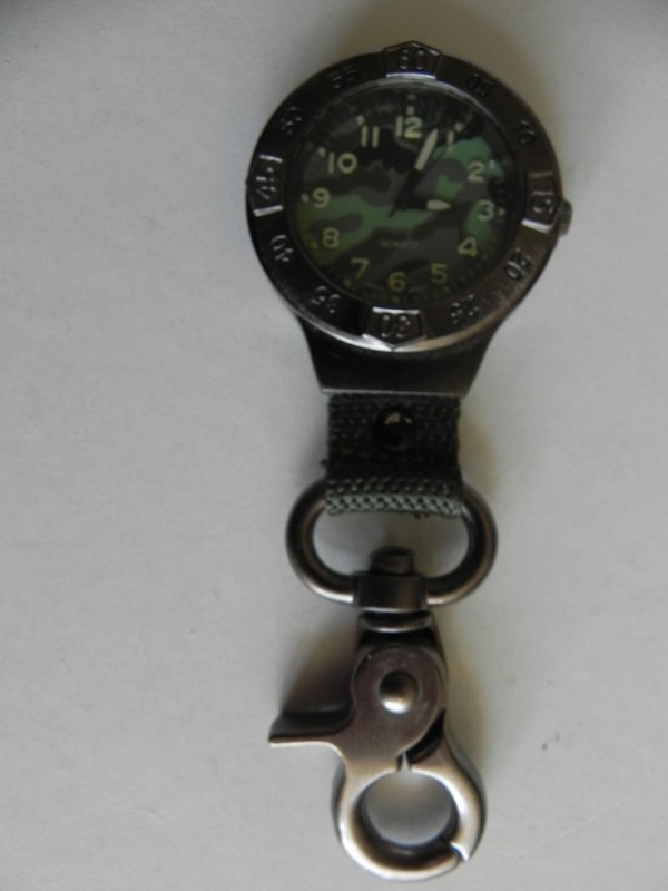 Clip on Watch - Military/Sports Type - Carabiner, Metal Clip