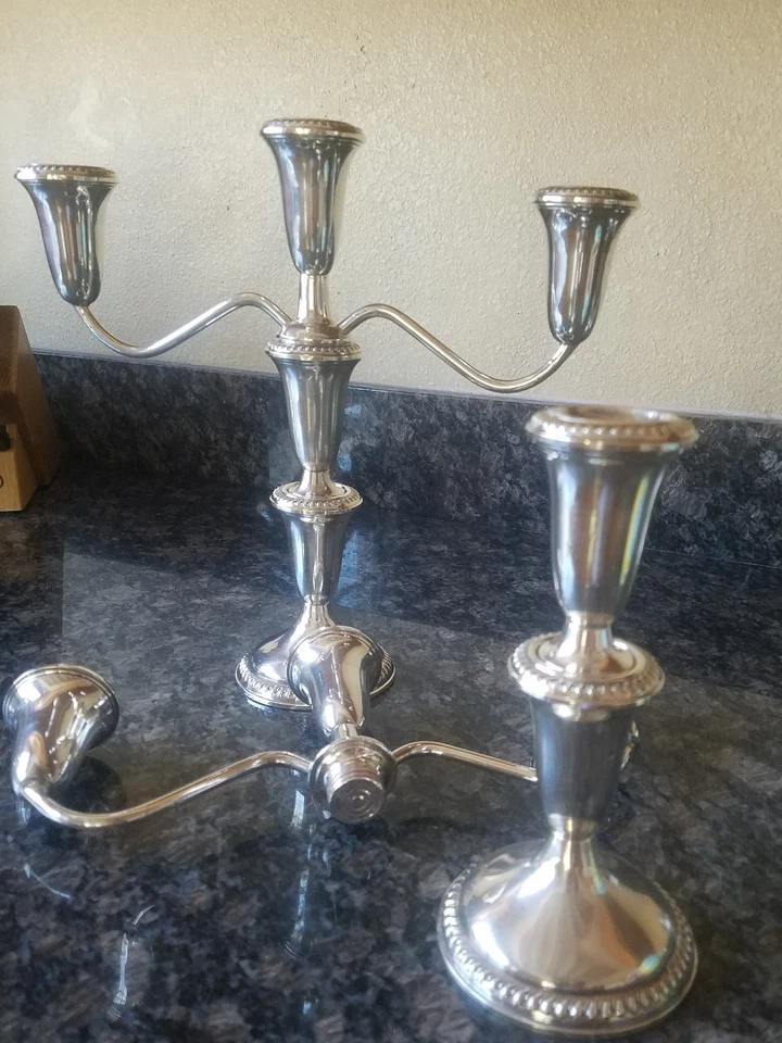 PAR DE CANDELABROS INTERCAMBIABLES EMPIRE STERLING 3 LUCES 10 1/2" Foto 4 de 4