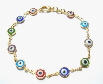 18K GOLD FILLED COLORFUL EVIL EYE GOOD LUCK BRACELET ADULT 7.25'' / PULSERA OJO