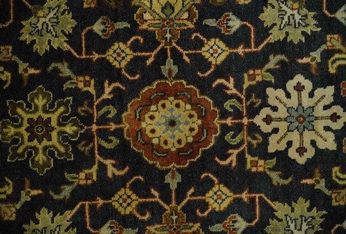 HandKnotted 8x10 Black and Olive traditional floral deisgn wool rug-DD/RKS29 - Picture 7 of 11