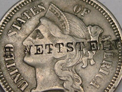 RARE Counterstamp - 3¢ Three Cent Nickel 1867 - H. WETTSTEIN - Picture 2 of 6