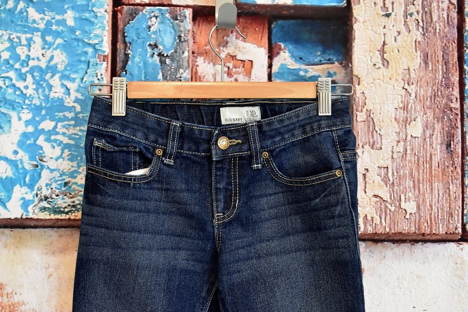 Дети девочек старый темно-синий джинсовой ткани Capri ноги джинсы размер 10 темно стирка подержанные - Изображение 2 из 4