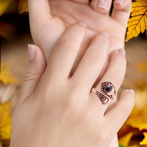 Oval Vintage Spoon Oxidized Ring Black Agate 925 Sterling Silver 17.5mm - Bild 21 von 28