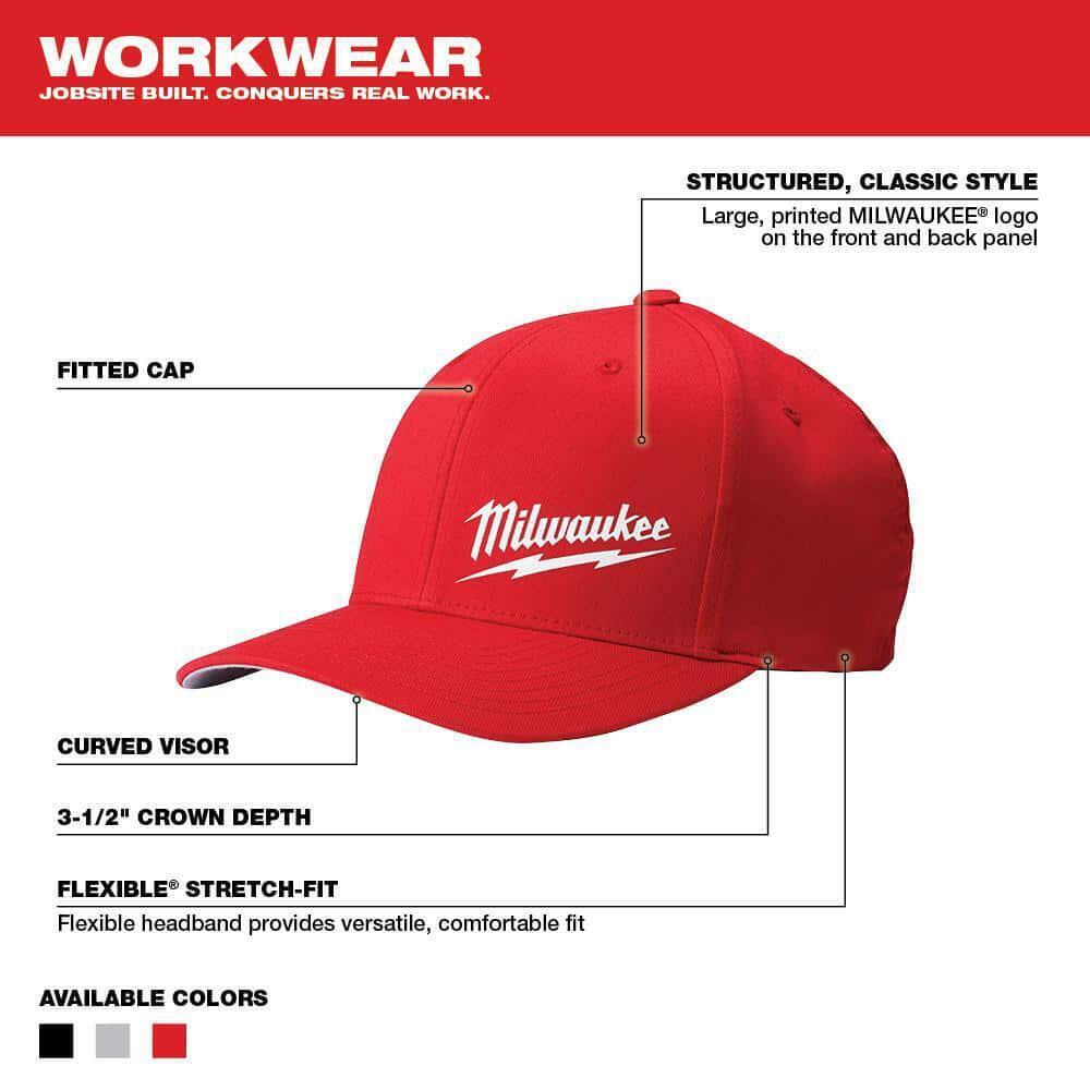 Milwaukee FlexFit Fitted Hat -Red - Small/Medium w/ Adjustable Flexible  Band | eBay