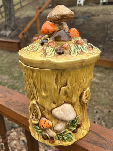 Vintage Lefton Mushroom Forest Cookie Jar with Lid Whimsical Retro Toadstool