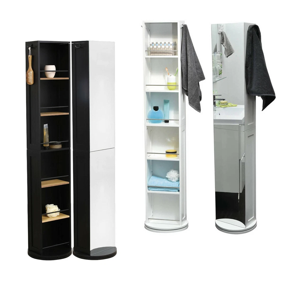 Swivel Storage Tower Cabinet Organizer Linen Full Length Mirror 6 Shelves