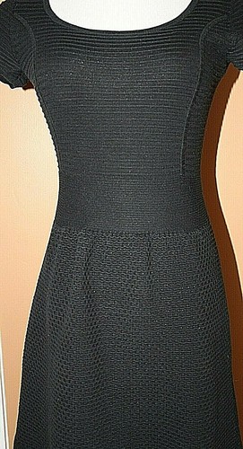 Banana Republic Black Ribbed Textured Sweater Dress S Cotton Knit Short Sleeves - Picture 3 of 7