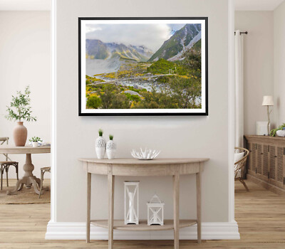 Mountain Print, Forest Wall Art, Cloudy Sky Framed Nature Wall Art, Natural