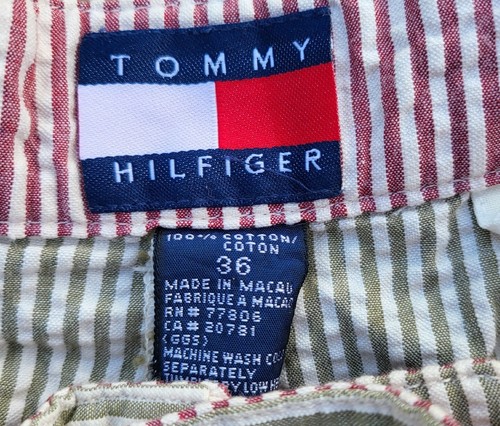 NWT VTG Tommy Hilfiger Seersucker Chino Shorts Sz 36 Green White Striped - Picture 5 of 8