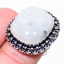 Moonstone Gemstone Handmade 925 Sterling Silver Jewelry Ring Size 7 US 