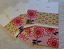 Lot of 10 Small Greeting Cards, Pretty Pink Flowers  5 Each: Thank You  Floral