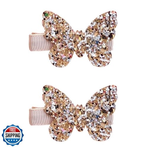 2Pcs Gold butterfly,New Glitter Gold Bows Hair Clip For Girls,Bling Sequin Bo