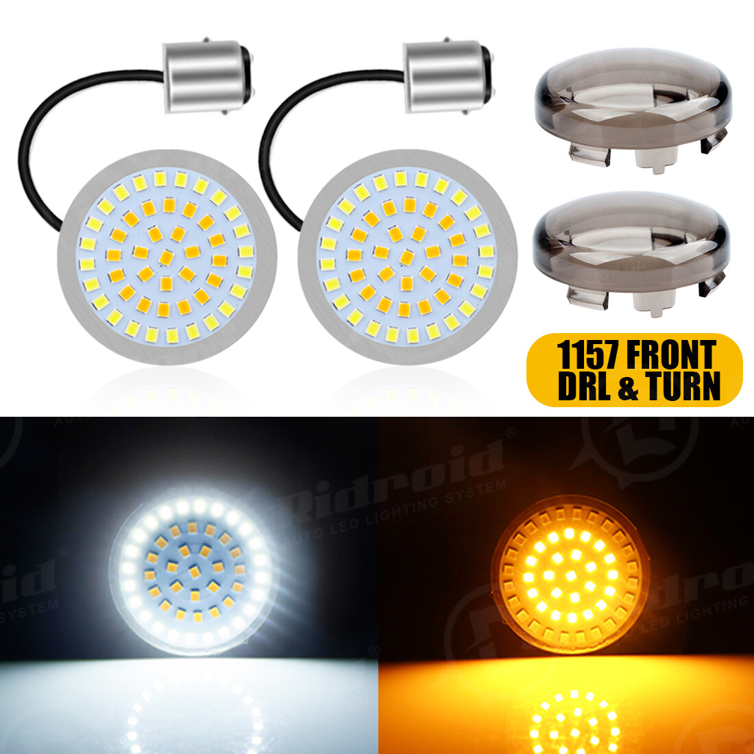 Motorcycle 1157 Front Rear LED Bullet Turn Signal Light Smoke Lens for Harley