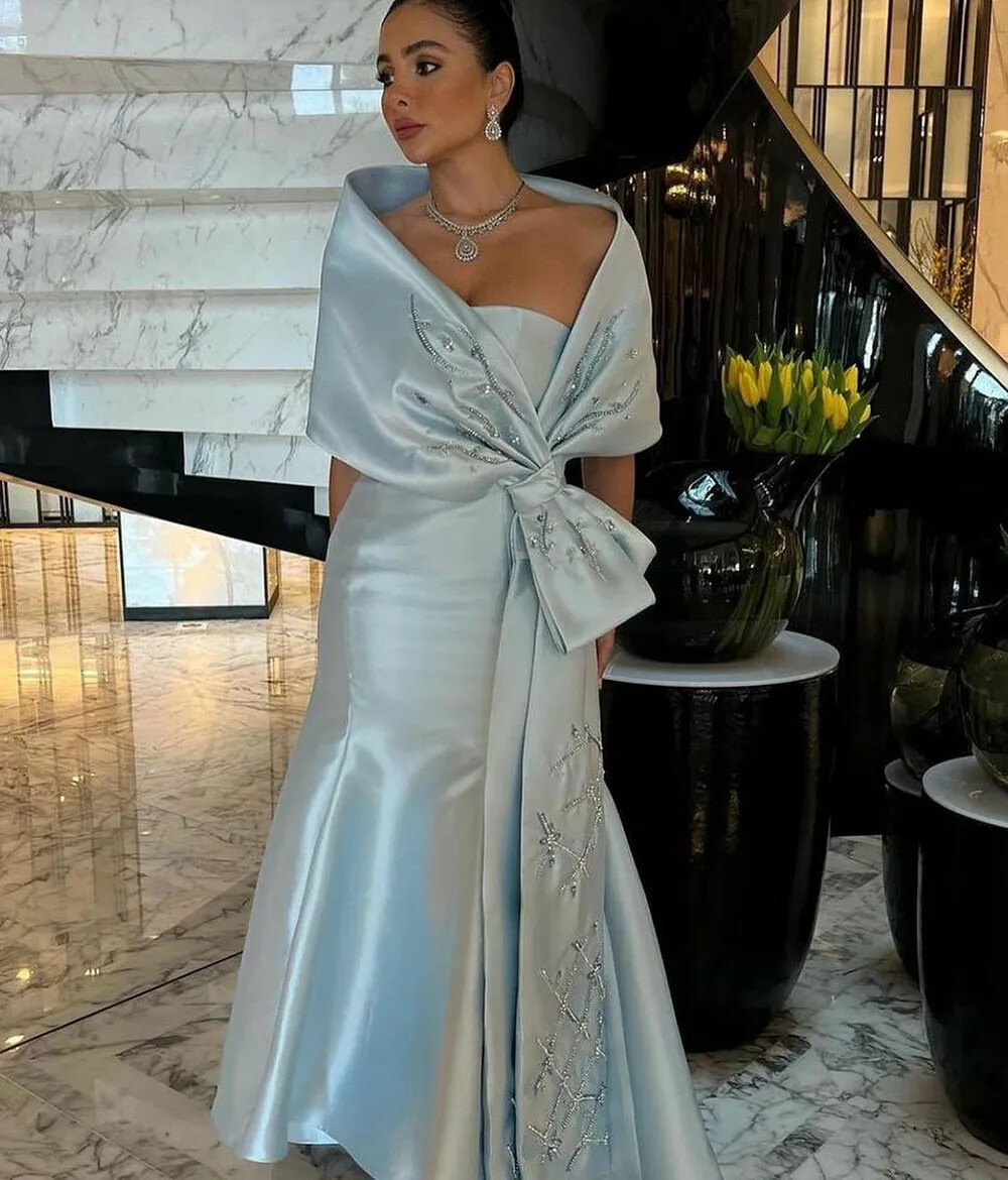 Elegant Mother of the Bride Dress with Beaded Shawl Bow Prom Dress