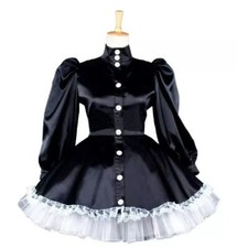 Girl Sissy Maid Black Satin  Dress Cosplay Costume Tailor-made