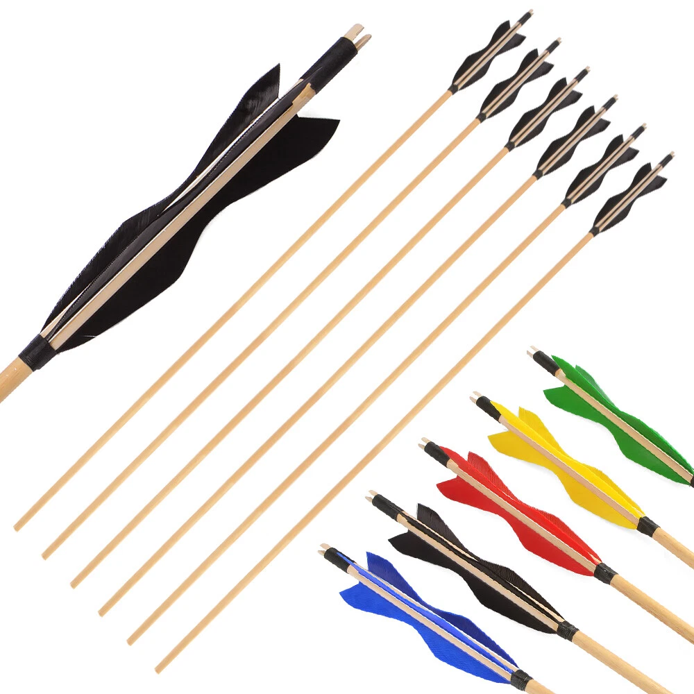 6/12pcs 31 Wooden Arrows Turkey Feather Traditional Archery Longbow  Recurve Bow