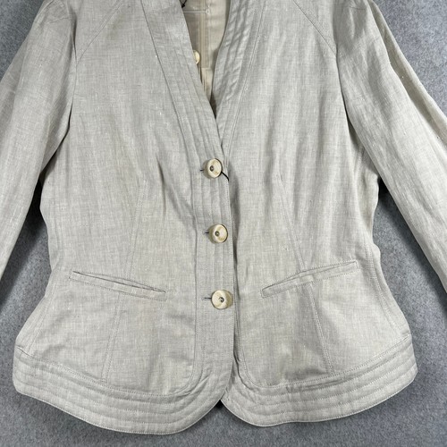 Giorgio Armani Blazer Womens 48 IT 12 US Ivory 3 Button 100% Linen NWT Flaw - Picture 4 of 24