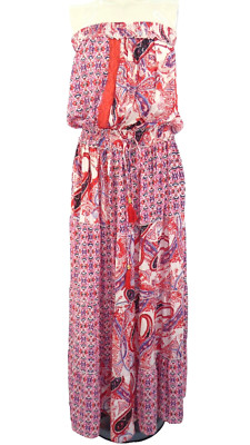 Trägerloses Maxikleid rot Blumenmuster Patchwork Zigeuner böhmisch Urlaub Einheitsgröße