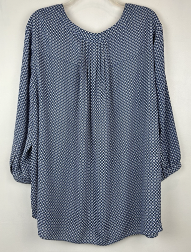 NYDJ Top Womens 3X Button Shirt Plus Blue White Tunic Flowy Cottagecore Peasant - Picture 2 of 10