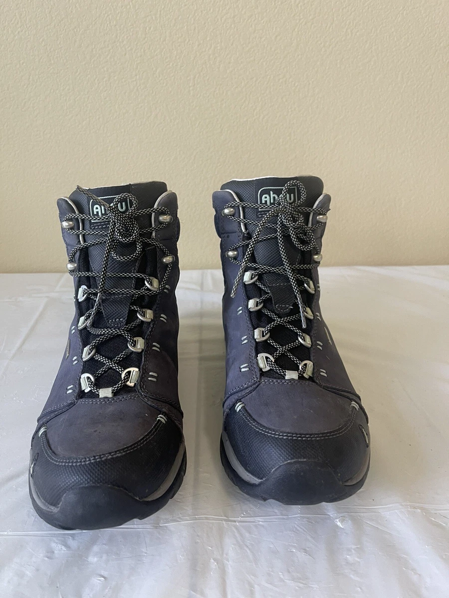 Ahnu Hiking Boots Women s Size 7 Ankle Boots Leather Gray Blue