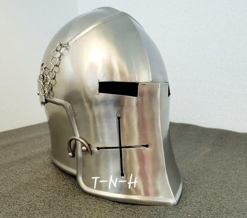 Casco medieval Barbuta caballeros templarios cruzado casco armadura calibre 20 acero - Imagen 2 de 3